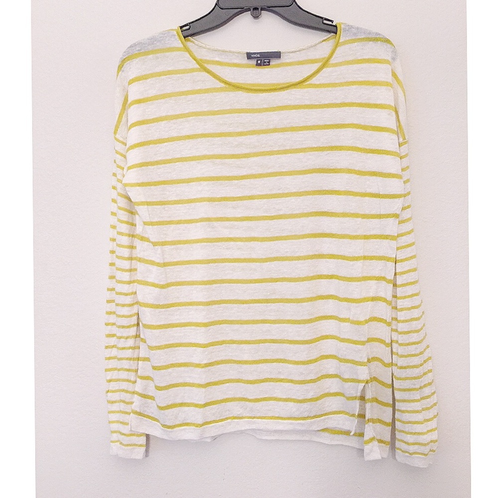 🆕Vince yellow white striped linen top SZ M